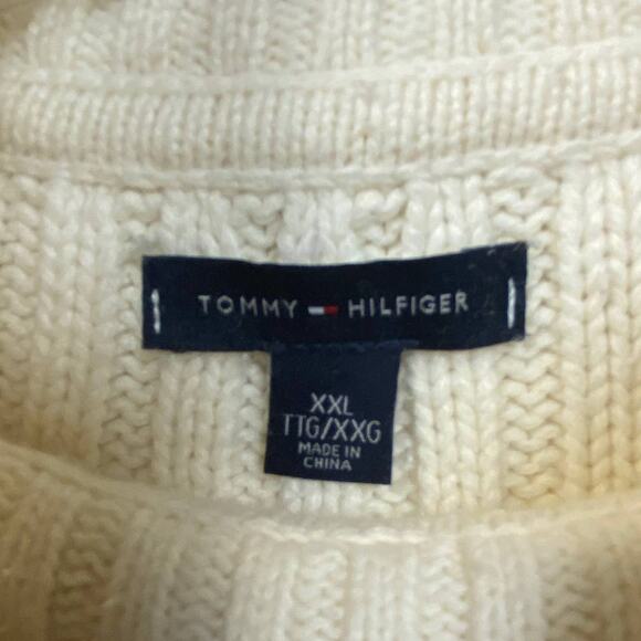 Woman's TOMMY HILFIGER Cable Knit Turtleneck Sweater XXL Cream Button Neck Cozy - Picture 4 of 12